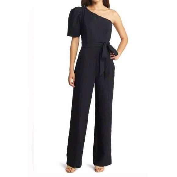 Lilly Pulitzer Brialyn One-Shoulder Jumpsuit 14 Onyx Black Jacquard $248 EUC‎ - Picture 5 of 16